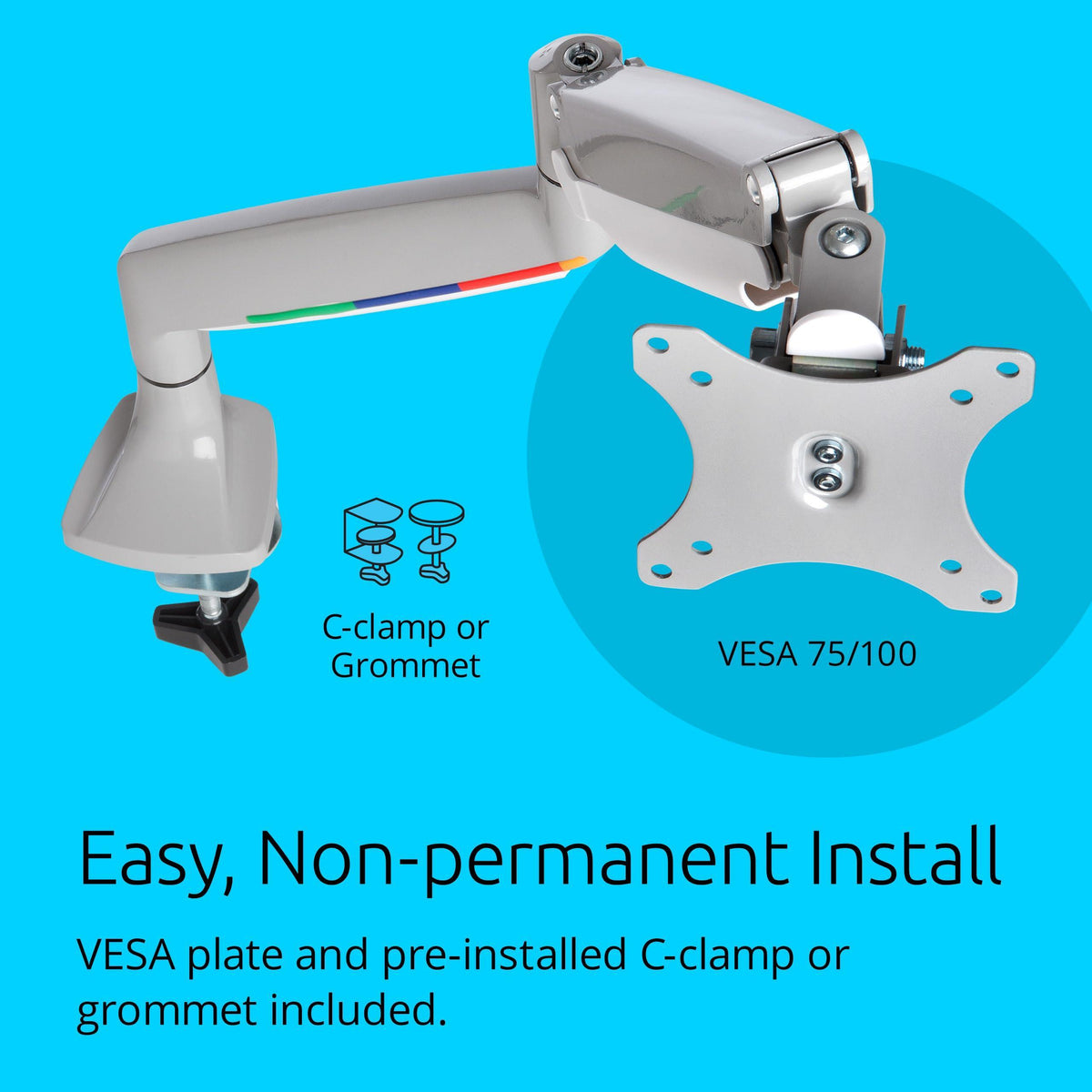 Kensington K55470WW Monitor Arm One Touch Height Adjustable, Single Monitor,White