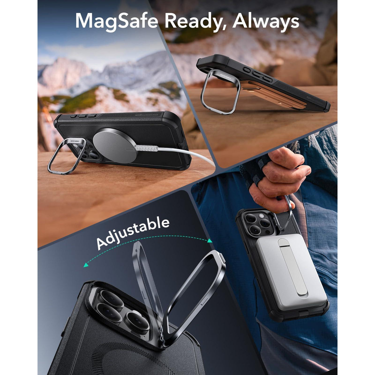 ESR for iPhone 16 Pro Max Case with Stash Stand, Camera Control, 23FT Military-Grade Shock-Absorbing Drop Protection, Compatible with MagSafe Accessories, Magnetic Cyber Series, Black