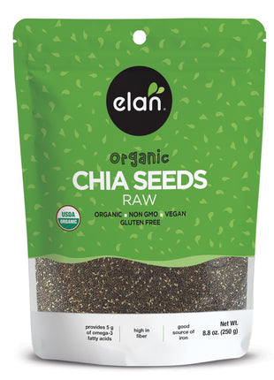 Elan Organic Chia Seeds, 8.8 oz, Natural Raw Black Chia Seeds, Plant Based, Non GMO, Vegan, Gluten Free, Kosher, Gels Easily, Superfood