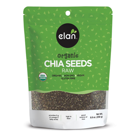 Elan Organic Chia Seeds, 8.8 oz, Natural Raw Black Chia Seeds, Plant Based, Non GMO, Vegan, Gluten Free, Kosher, Gels Easily, Superfood