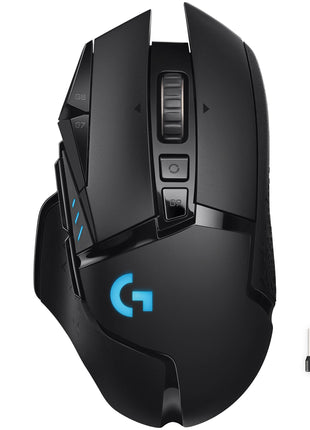 Logitech G502 Lightspeed Wireless Gaming Mouse with Hero 25K Sensor, PowerPlay Compatible, Tunable Weights and Lightsync RGB - Black