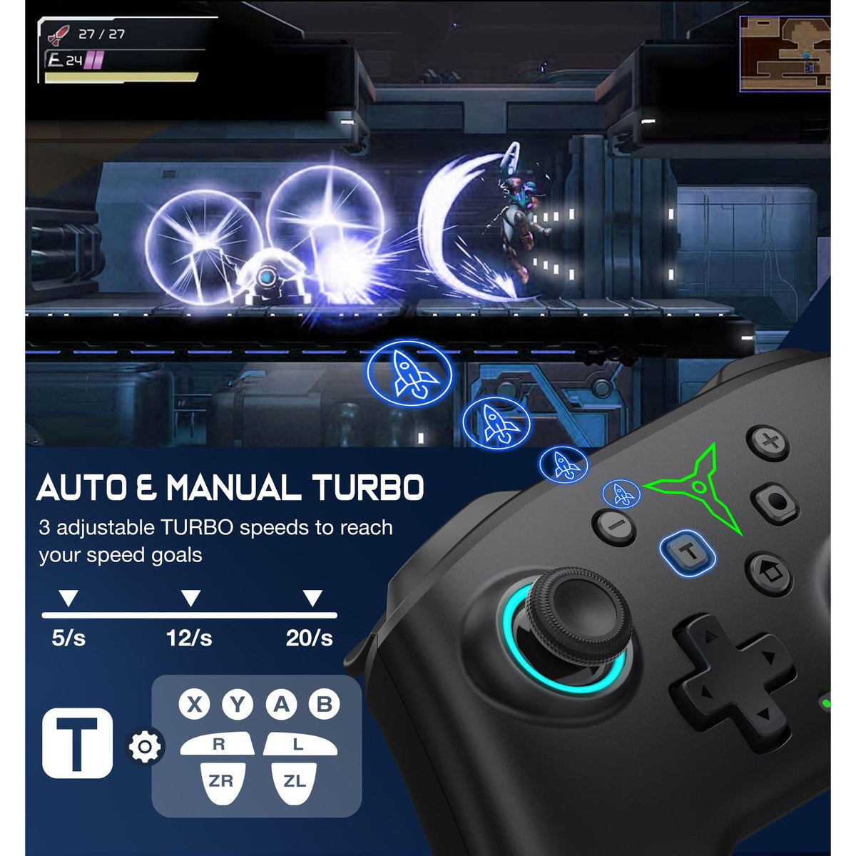 Switch Controller, Wireless Switch Controller Compatible with Switch Controller/Switch Lite/OLED, Wireless Switch Controllers Work with iOS/Android/PC with RGB Light, Programmable, TURBO & Wakeup