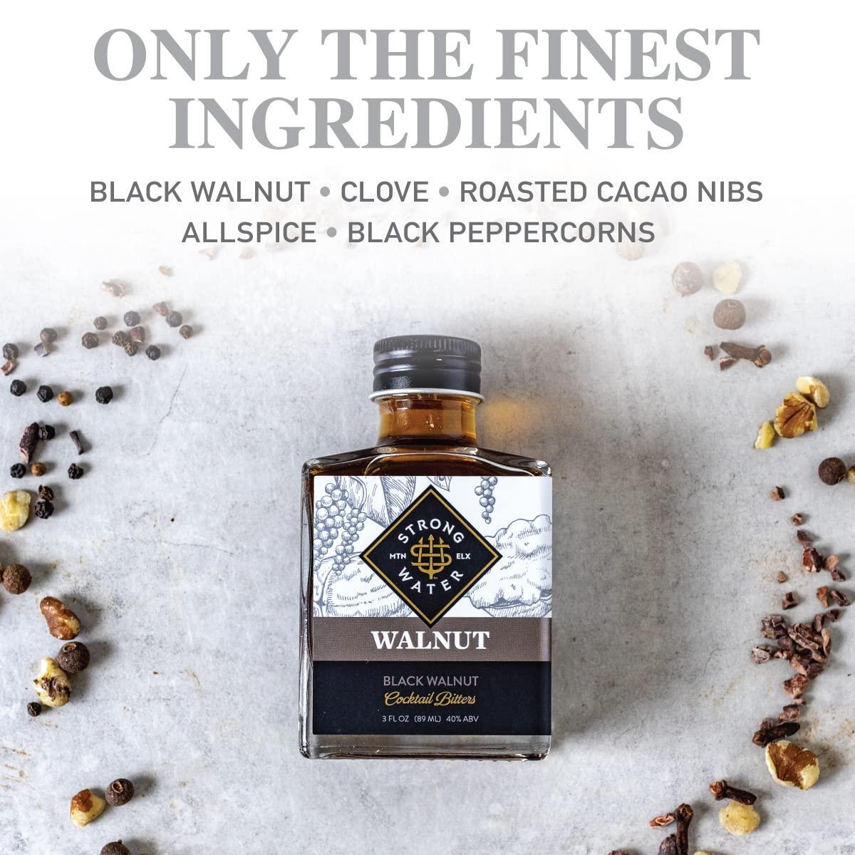 Strongwater Black Walnut Bitters (40 Servings) - Rich, Nutty Walnut Bitters for Cocktails - Pair with a Manhattan, Coffee, or for Old Fashioned - 3oz, 1 Pack