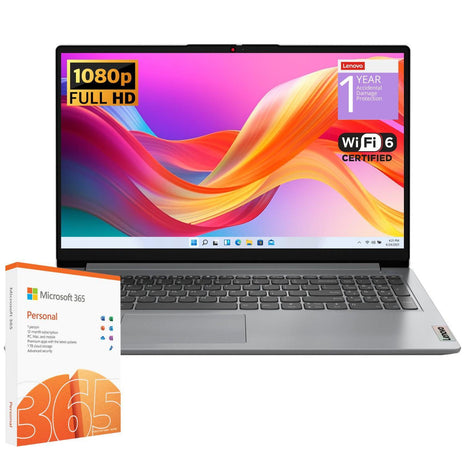 Lenovo IdeaPad 1 Student Laptop, Intel Dual Core Processor, 20GB RAM, 1TB SSD + 128GB eMMC, 15.6 inch FHD Display, 1 Year Office 365, Windows 11 Home, Wi-Fi 6, Webcam, Bluetooth, SD Card Reader, Grey