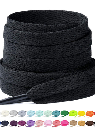 Stepace [2 Pairs Flat Shoe Laces for Sneakers 5/16 inch Width 30 inch-72 inch Length 26 Color Shoelaces Black 45 inch(114 cm)