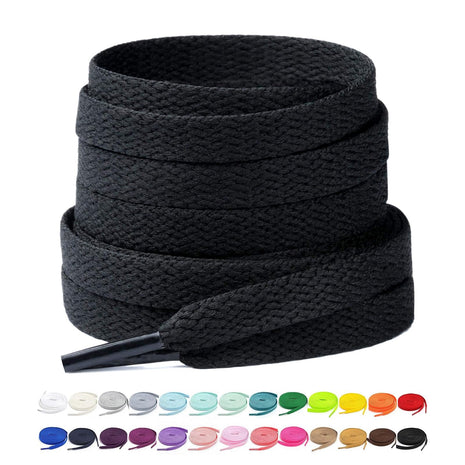 Stepace [2 Pairs Flat Shoe Laces for Sneakers 5/16 inch Width 30 inch-72 inch Length 26 Color Shoelaces Black 45 inch(114 cm)