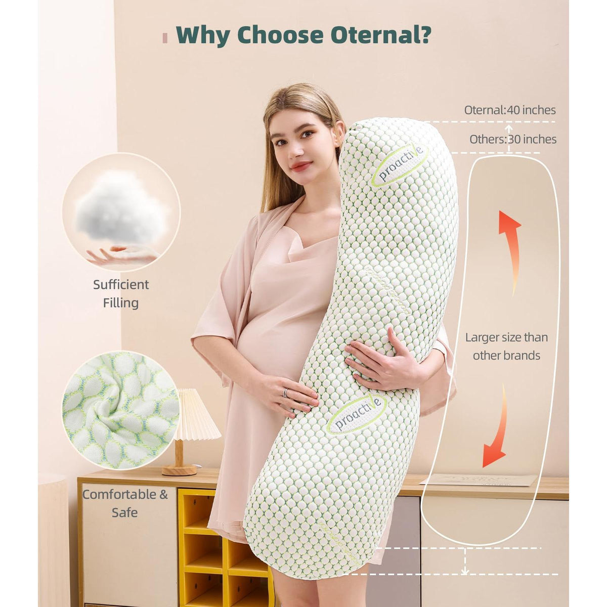 Oternal Pregnancy Pillow for Pregnant Women, Soft Pregnancy Body Pillow, Support for Back, Belly, HIPS, Legs, Maternity Pillow with Detachable and Adjustable Pillow Cover