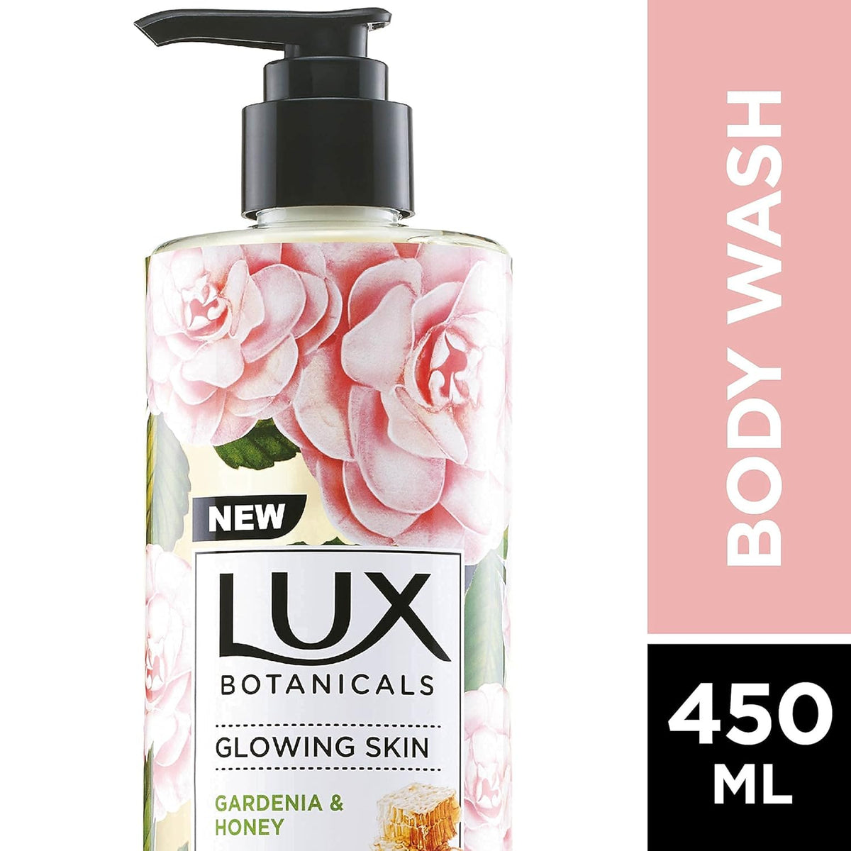 Lux Botanicals Glowing Skin Body Wash with Gardenia & Honey Extracts for Women, 100% Natural Extracts, Moisturizing & Gentle Shower Gel for Smooth & Nourished Skin, Floral Fragrance, No Parabens, 450 ml