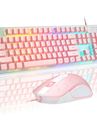 Gaming Keyboard and Mouse Combo, K1 RGB LED Backlit Keyboard with 104 Keys Computer PC Gaming Keyboard for PC/Laptop (Pink)