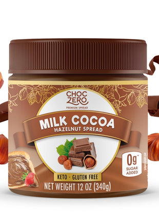 ChocZero Milk Chocolate Hazelnut Spread - No Added Sugar, Keto Friendly Low-Carb Chocolate Hazelnut Dessert & Bread Topping, Gluten Free, High Fiber, 12 oz Jar
