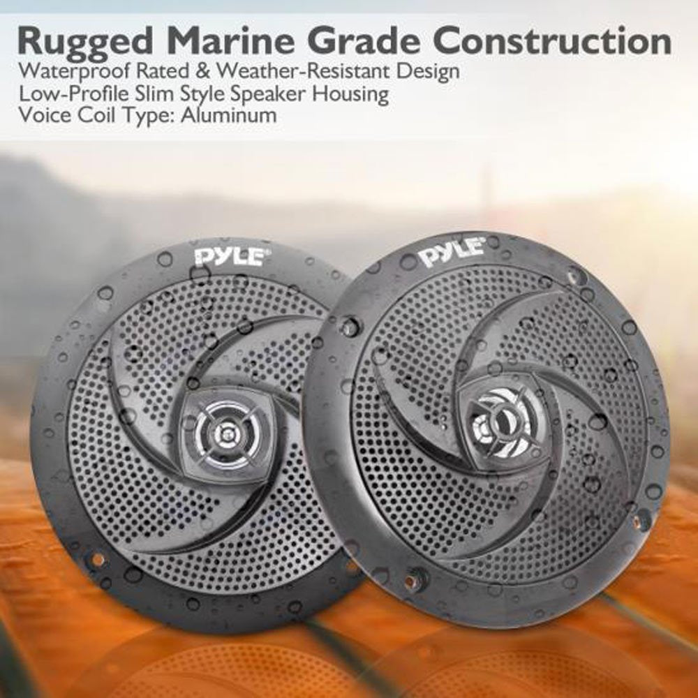 Pyle Low-Profile Waterproof Marine Speakers - 100W 4 Inch 2 Way 1 Pair Slim Style Waterproof Weather Resistant Outdoor Audio Stereo Sound System w/ Blue Illuminating LED Lights - Pyle (Black)