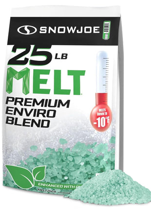 Snow Joe Premium Enviro Blend Snow & Ice Melt, Green-Coated Deicer Crystals, 25 lb - Safer Melter for Vegetation, Concrete & Metals w/ Anti-Corrosion
