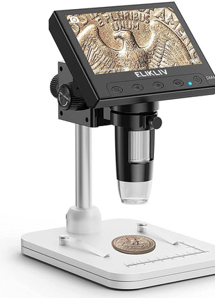 Elikliv Microscope, LCD Digital Coin Microscope 1000x, Coin Magnifier with 8 Adjustable LED Lights, PC View Compatible with Windows/MacBook, EDM4, 4.3-Inch