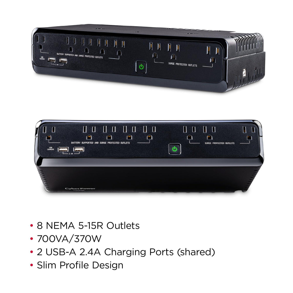 CyberPower SL700U Standby UPS System, 700VA/370W, 8 Outlets, Slim Profile, Black