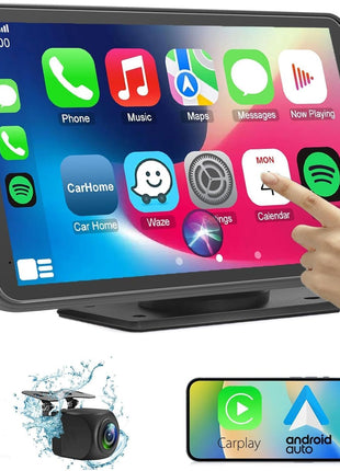 Carplay Screen for Car, 7" HD Wireless Apple Carplay & Android Auto, Portable Touchscreen Car Stereo with Backup Camera, Bluetooth, Mirror Link, Voice Control, GPS, FM, AUX, Car Play for All Vehicles