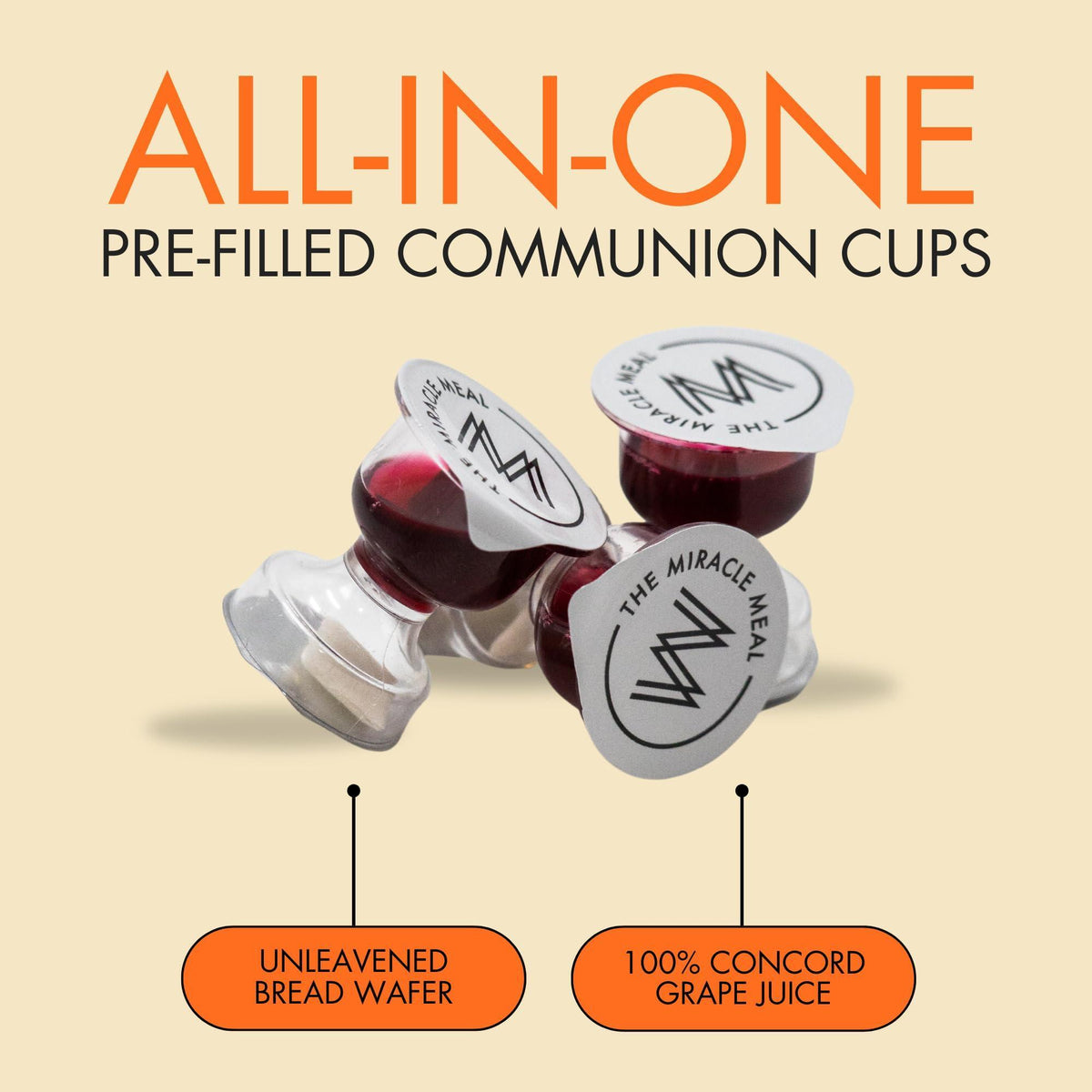 Travel Pack - The Miracle Meal Pre-Filled Premium Chalice Cup - Bag of 50 with Wafer and 100% Concord Grape Juice