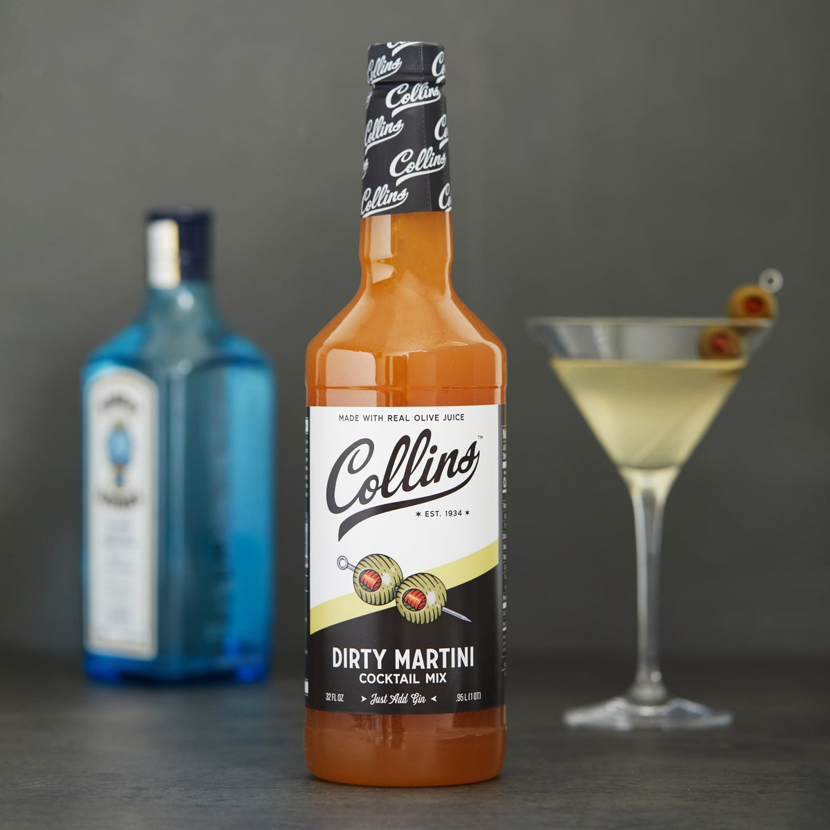 Collins Dirty Martini Mix, Made With Real Olive Brine for the Bold Flavor You Need, Classic Cocktail Recipe Ingredient, Bartender Mixer, Drinking Gifts, Home Cocktail bar, 32 fl oz