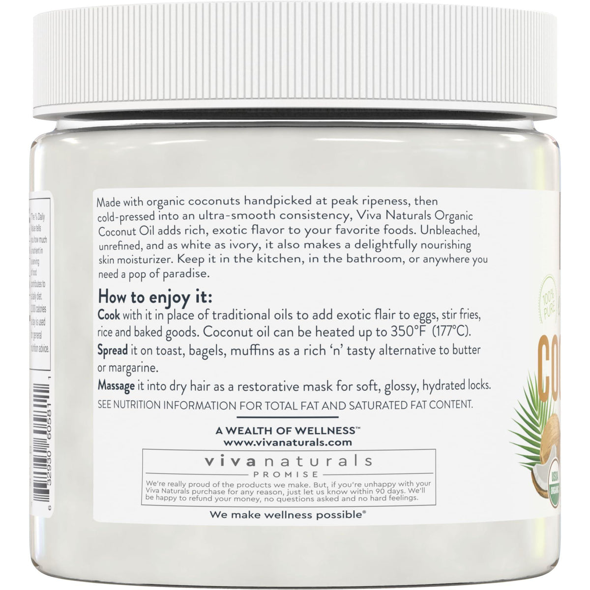 Viva Naturals Organic Coconut Oil - Unrefined, Cold-Pressed Extra Virgin Coconut Oil, USDA Organic and Non-GMO Cooking Oil, Great as Hair Oil and Skin Oil, 16 Fl Oz