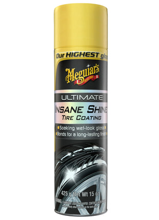 Meguiar's G190315 Ultimate Insane Shine Tire Coating, gives a Finish that Creates a Lasting Wet-Look for a Classic Black Shine, Easy to Use, No Hassle, No Mess, Ultimate Protection, 15 Oz Aerosol Can