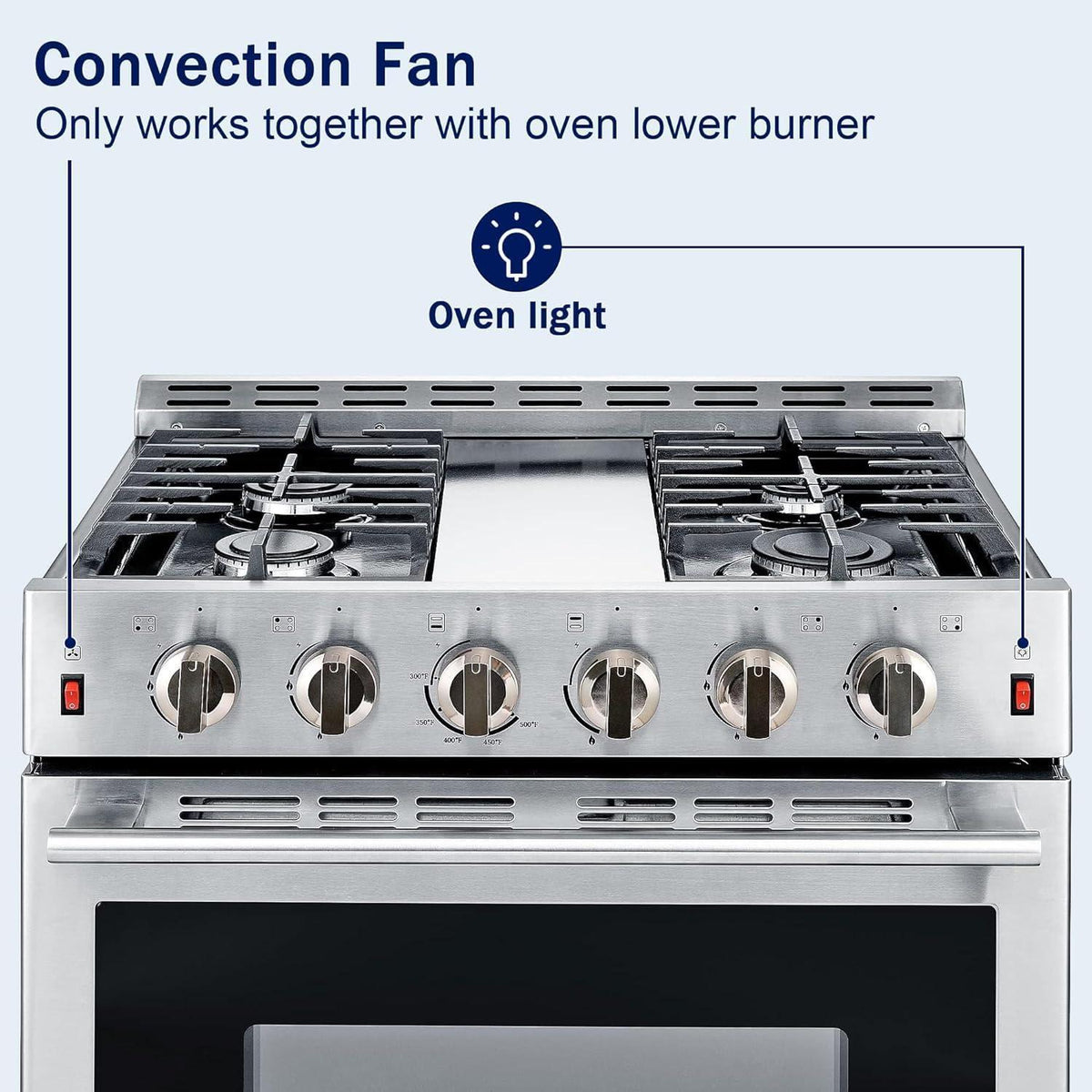 30 inch Gas Range Oven Gas Range Stove Convection Oven Stainless Steel Freestanding 5.56 cu.ft.4 Burners 42000BTU Large 3 Layers Tempered Glass Door Heavy Duty