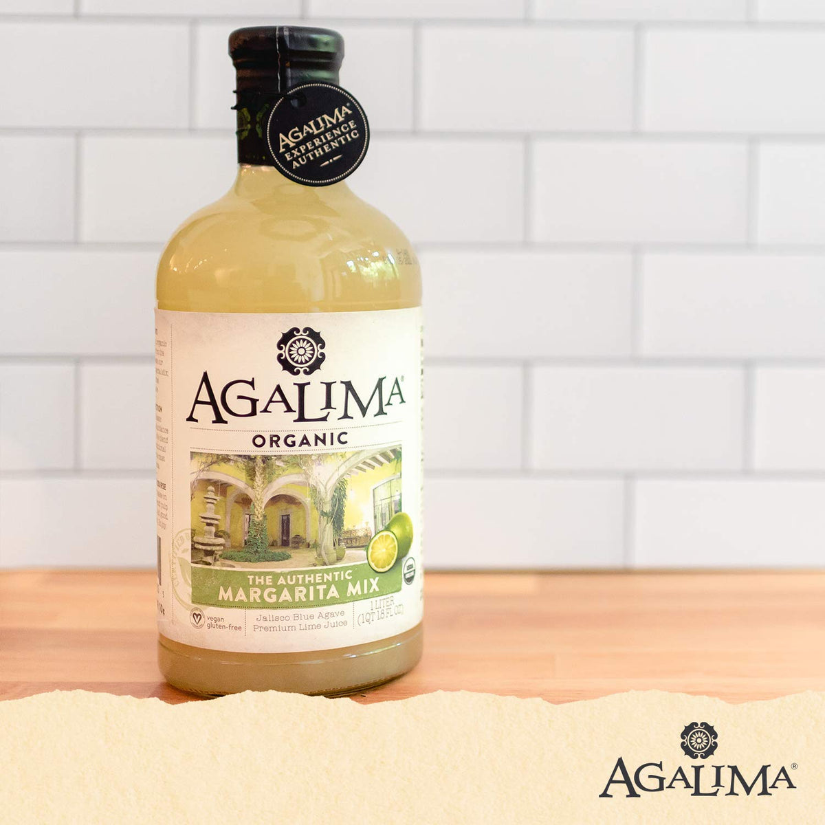 Agalima Authentic Organic Margarita Drink Mix, All Natural, 1 Liter (33.8 Fl Oz) Glass Bottle