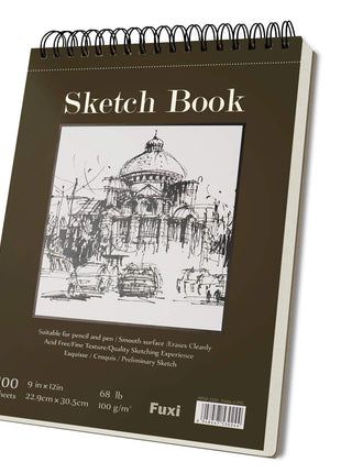 Fuxi 9" x 12" Sketch Book_Top Spiral Bound Sketchbook_100Sheets 68lb/100gsm | Art Sketch Pads for Drawing, Acid-Free Drawing Paper Pad for Kids, Students, Artists & Beginners, Art Supplies for Adults