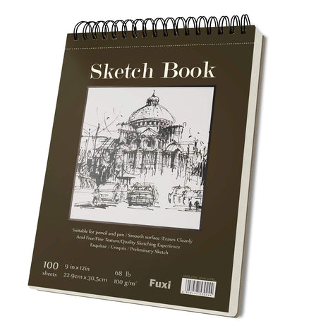 Fuxi 9" x 12" Sketch Book_Top Spiral Bound Sketchbook_100Sheets 68lb/100gsm | Art Sketch Pads for Drawing, Acid-Free Drawing Paper Pad for Kids, Students, Artists & Beginners, Art Supplies for Adults