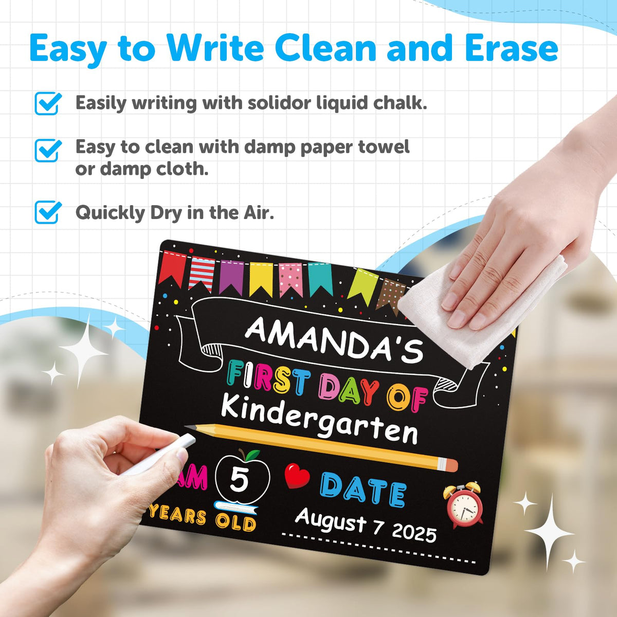 PETCEE First Day of School Board Sign - 11"x14" Double Sided Reusable and Erasable 1st First & Last Day of Preschool Pre-K Chalkboard Sign Photo Prop Gift Back to School Supplies for Kids Son Daughter