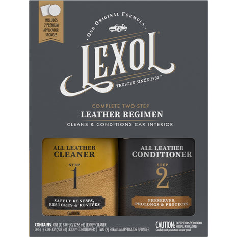 Lexol Leather Conditioner and Cleaner Kit by Lexol, Use on Furniture, Car Interiors, Shoes, Handbags, Includes 2 Application Sponges, Two-Step System, 8 oz Each