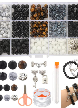 Mchruie Stone Beads for Jewelry Making, Charm Bracelet Making Kit, 450Pcs Beads for Bracelets Making Kit DIY Magnetic Bracelets for Couples Lovers