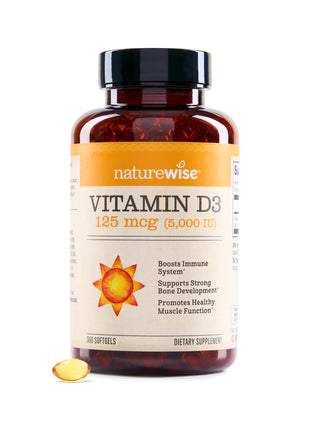 NatureWise Vitamin D3 5000iu (125 mcg) 1 Year Supply for Immune Support, Healthy Muscle Function, and Bone Health   Non GMO, Gluten Free in Organic Extra Virgin Olive Oil, (Mini Softgel), 360 Count