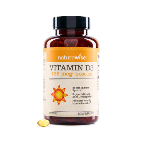 NatureWise Vitamin D3 5000iu (125 mcg) 1 Year Supply for Immune Support, Healthy Muscle Function, and Bone Health   Non GMO, Gluten Free in Organic Extra Virgin Olive Oil, (Mini Softgel), 360 Count