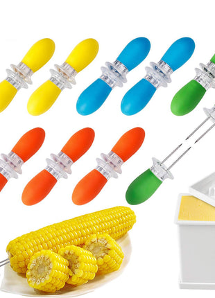 18 Pcs Stainless Steel Corn Cob Holders with Silicone Handle & Convenient Butter Spreading Tool
