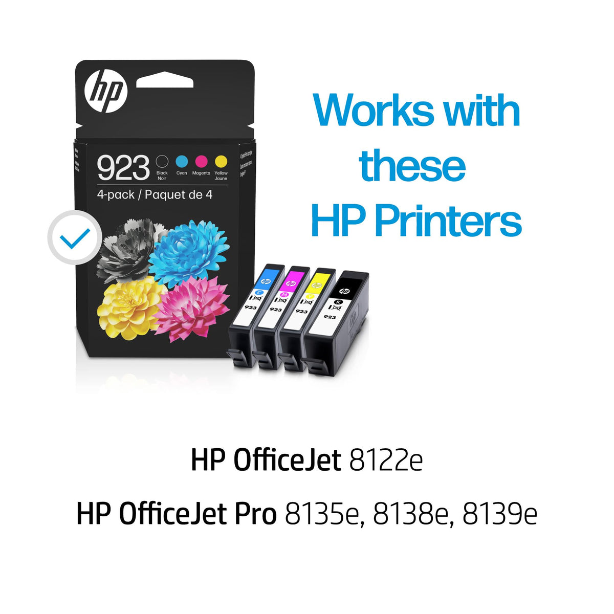 HP 923 Black, Cyan, Magenta, Yellow Ink Cartridges Printers | Works with Printer Series: OfficeJet 8120, OfficeJet Pro 8130 | Eligible for Instant Ink | 6C3Y6LN