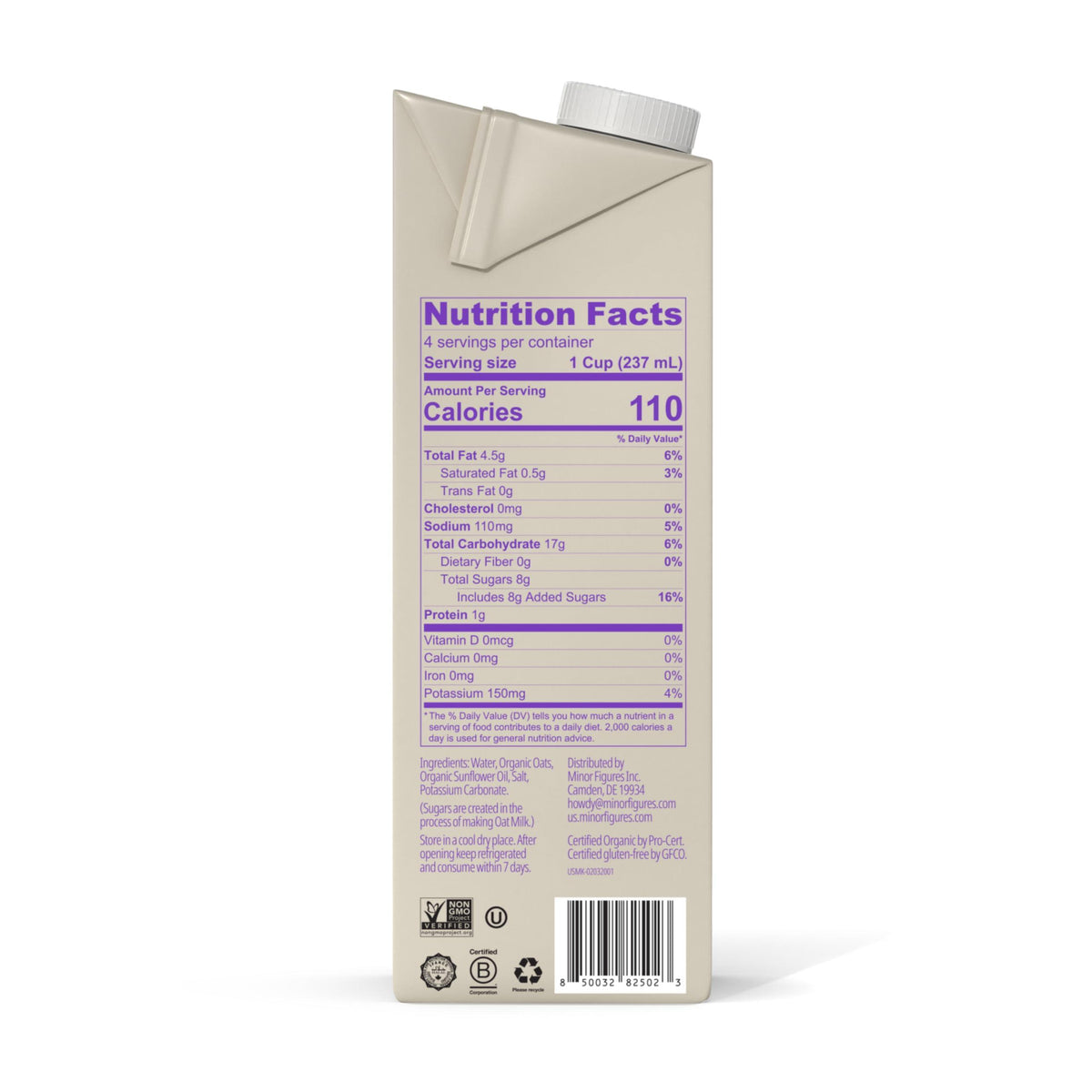 Minor Figures - Oat Milk - Organic - Barista Standard - 32 Oz - 6 Pack - Non Gmo - Plant Based - Vegan - Dairy Free - Shelf Stable - Unsweetened