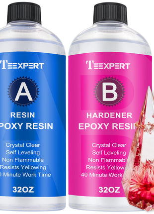 Teexpert Epoxy Resin Crystal Clear: 64OZ Epoxy Resin kit Fast Curing Heat Resistant for Casting Coating Art DIY Craft Jewelry Wood Table Top Flower Preservation- 2 Part(32OZ Resin and 32OZ Hardener)
