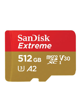 SANDISK 512GB Extreme microSDXC UHS-I Memory Card with Adapter - C10, U3, V30, 4K, 5K, A2, Micro SD Card - SDSQXAV-512G-GN6MA