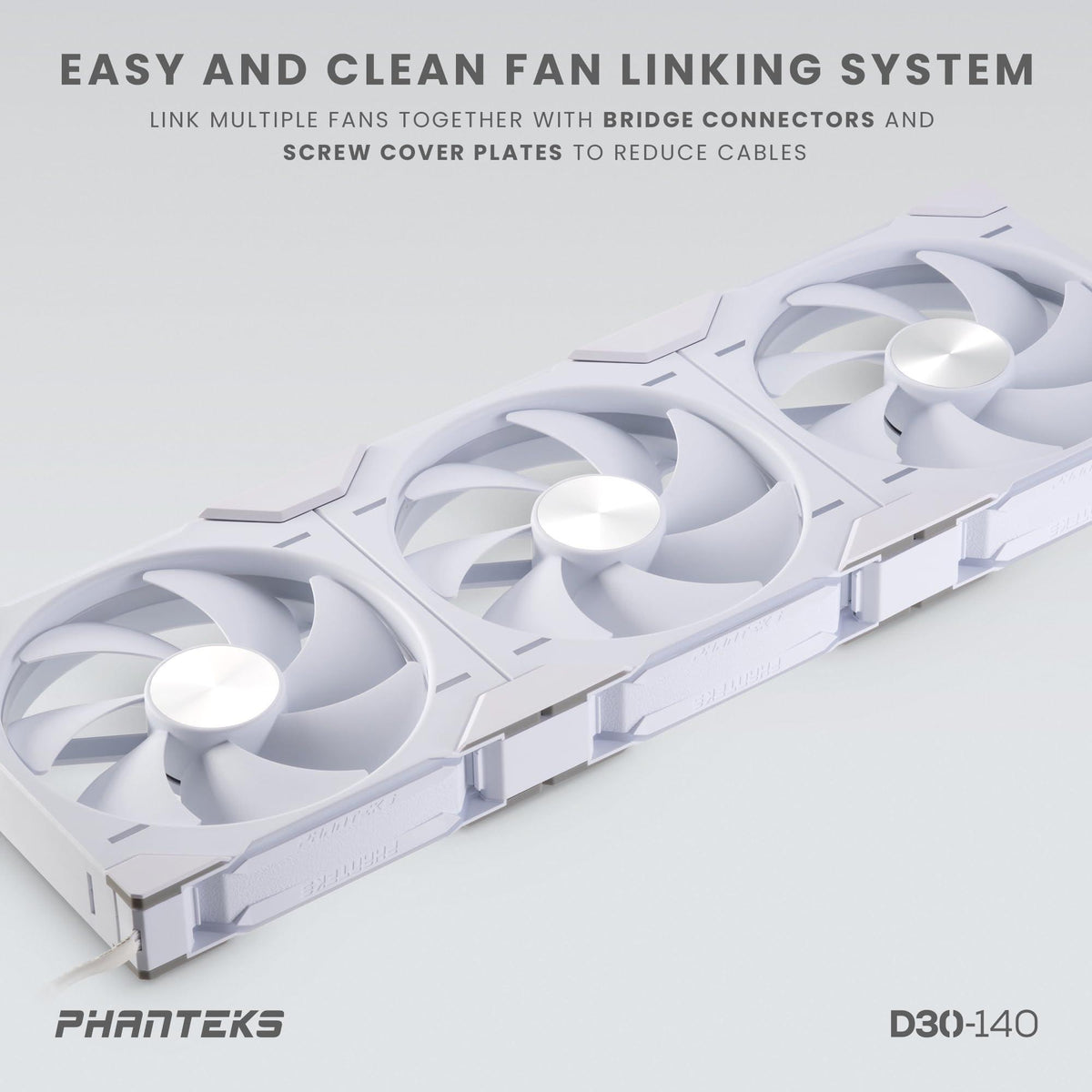 Phanteks D30-140 DRGB PWM Fan 3Pack, Premium D-RGB Performance Fans, ARGB/DRGB Lighting, Daisy-Chain Fan Linking System, 3Pack (White)
