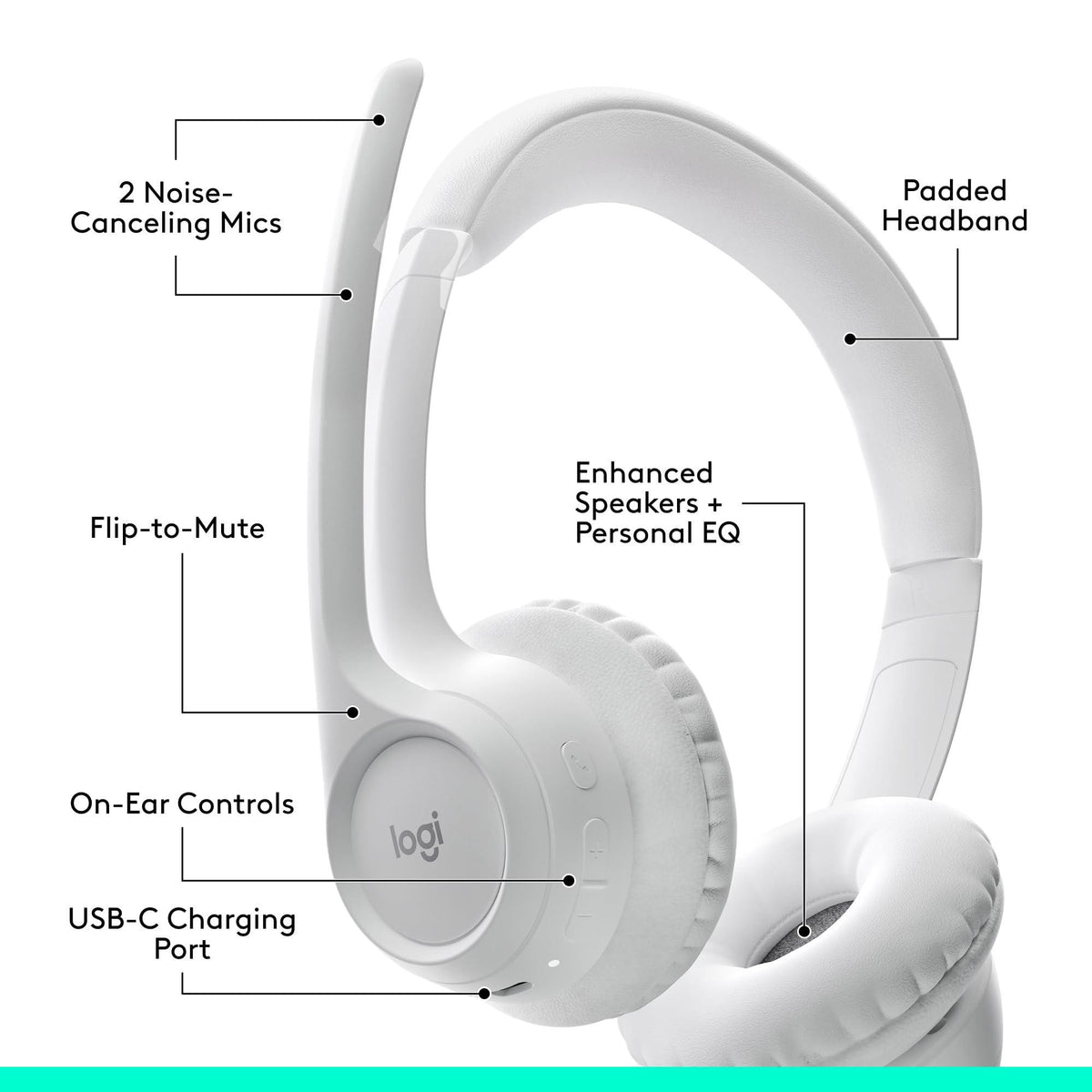 Logitech Zone 300 Wireless Bluetooth Headset with Noise-Canceling Microphone, Compatible with Windows, Mac, Chrome, Linux, iOS, iPadOS, Android – Off-White