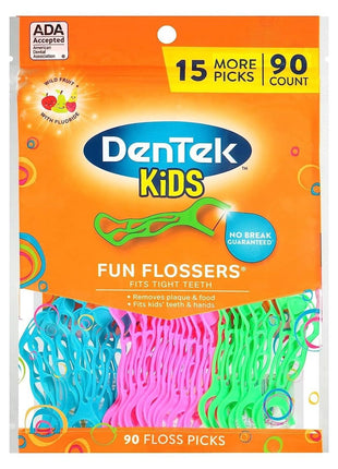 DenTek Fun Flossers ? Kids Floss Picks with Wild Fruit Flavor, 90 Count