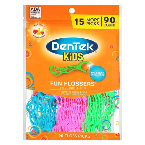 DenTek Fun Flossers ? Kids Floss Picks with Wild Fruit Flavor, 90 Count
