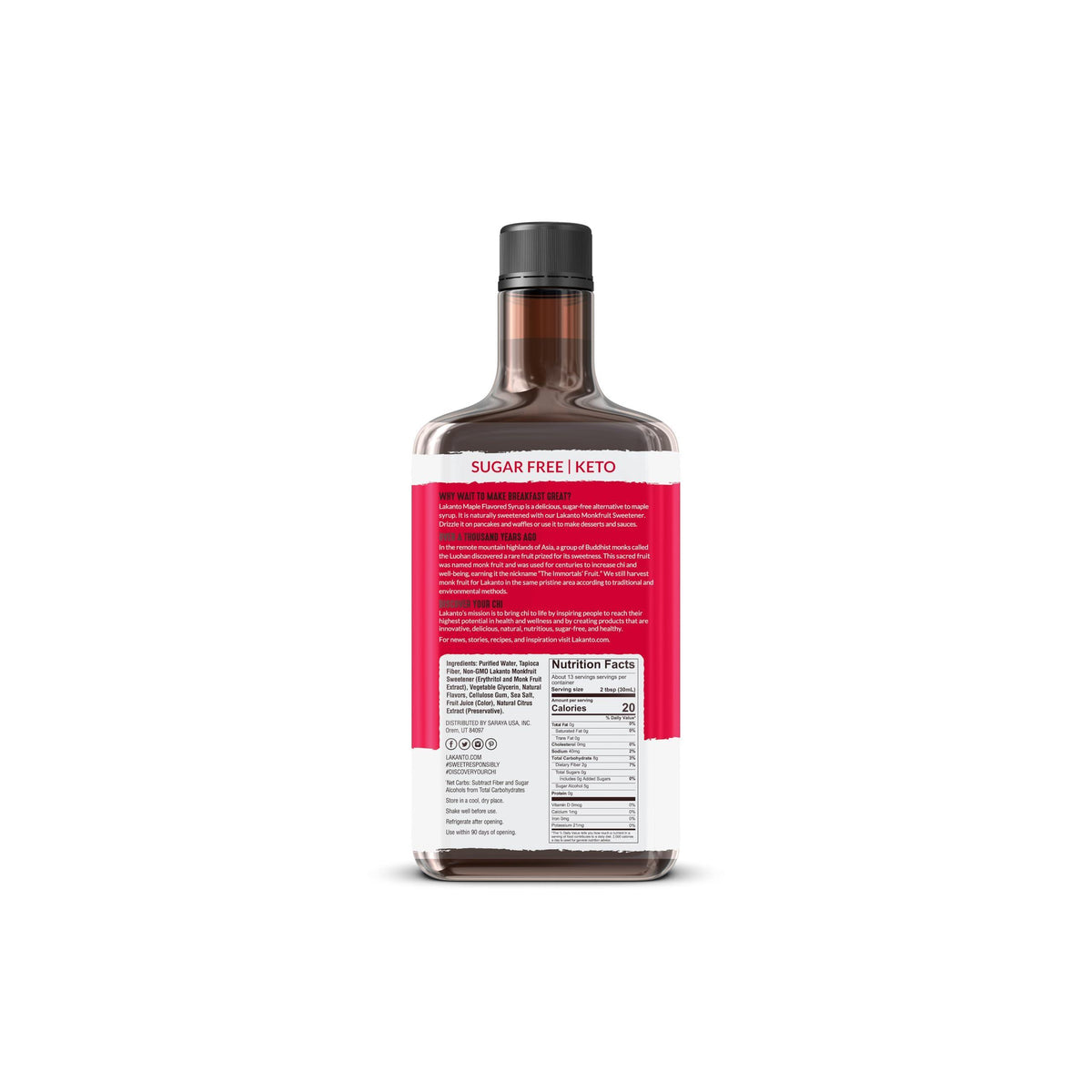 Lakanto Sugar Free Maple Syrup With Monk Fruit & Erythritol For Pancakes, Waffles, Oatmeal, Coffee, Tea, Granola, Frosting & Dressing, Zero Sugar, Keto, Vegan, Gluten Free, 1 G Net Carbs, 13 Fl Oz