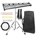 Professional 32 Note Glockenspiel Xylophone Bell Kit for beginner :Muted Practice Pad Percussion Kit for Adult, with Three Types of Drumsticks, Adjustable Stand&Carrying Bag