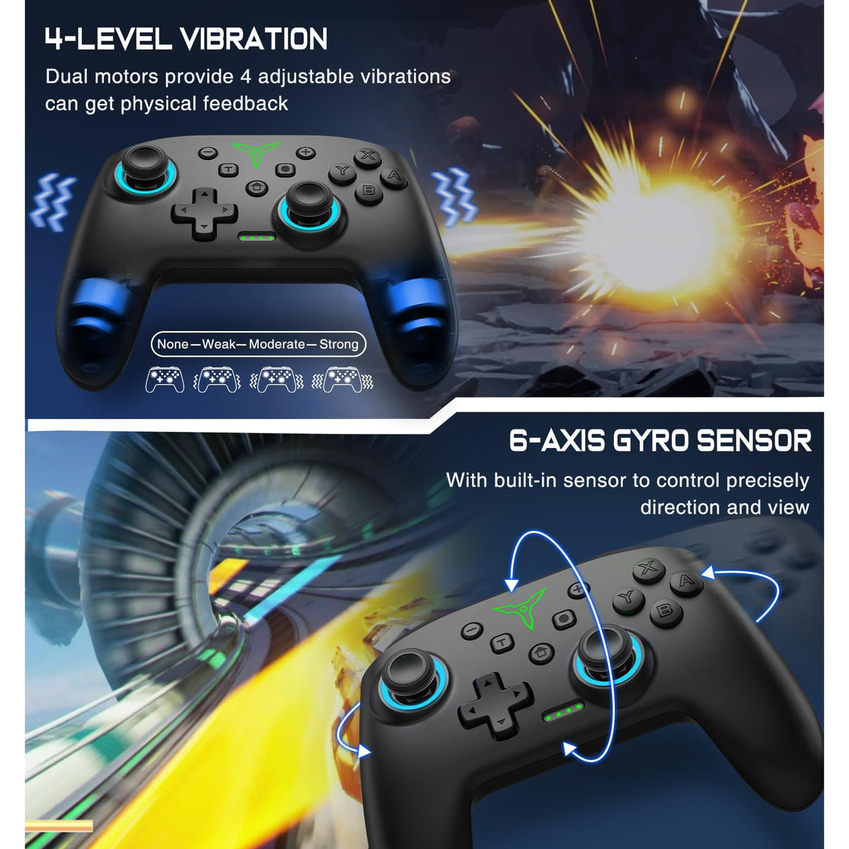 Switch Controller, Wireless Switch Controller Compatible with Switch Controller/Switch Lite/OLED, Wireless Switch Controllers Work with iOS/Android/PC with RGB Light, Programmable, TURBO & Wakeup