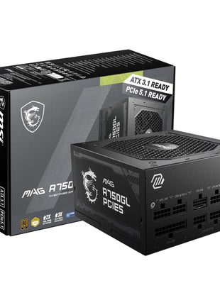 MSI MAG A750GL PCIE5, Fully Modular Compact Gaming 750W Power Supply, 80+ Gold, ATX 3.1 & PCIe 5.1 Ready, Native Dual-Color 12V-2x6 Cable, 10 Year Warranty