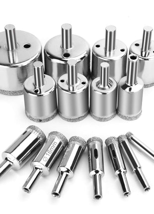 15 Pcs Diamond Drill Bits for Ceramic, Diamond Hole Saw Drill Bit Set Kit, Premium Glass Drill Bit for Bottles,Pots, Marble, Granite Stone, Tile Cutting 0.23 Inch - 2 Inch(6mm - 50mm) YLYL