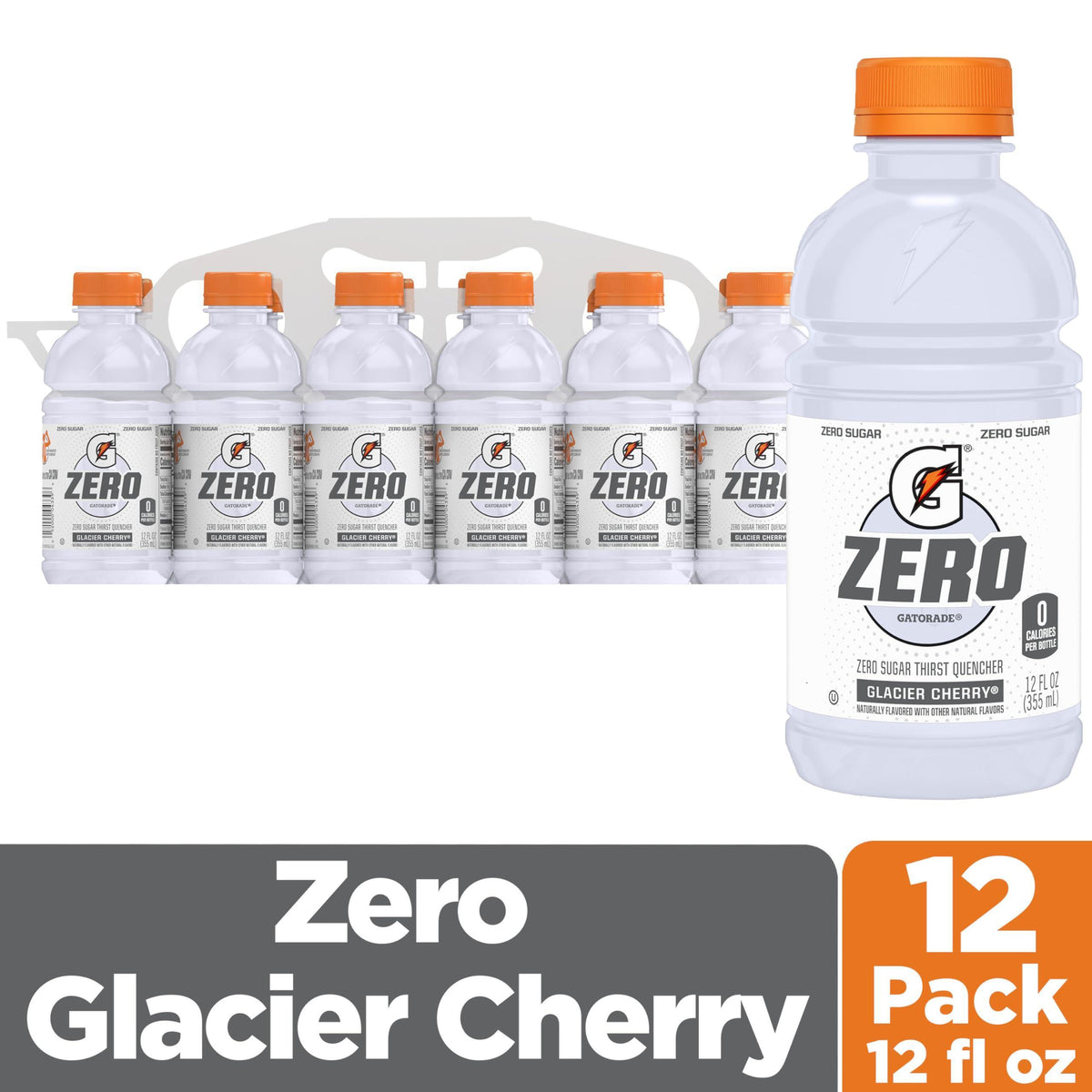 Gatorade G Zero Thirst Quencher, Glacier Cherry, 12 Ounce Bottles, 12 Count