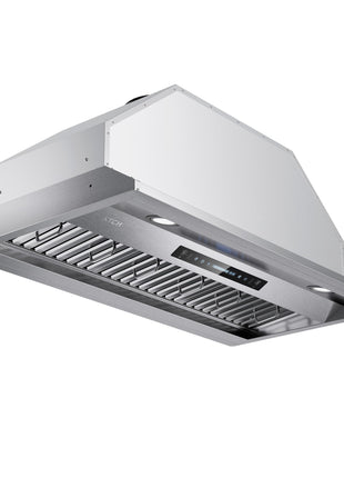 IKTCH 36 inch Built-in/Insert Range Hood 900 CFM, Ducted/Ductless Convertible Duct, Stainless Steel Kitchen Vent Hood with 2 Pcs Adjustable Lights and 3 Pcs Baffle Filters with Handlebar(IKB02-36'')