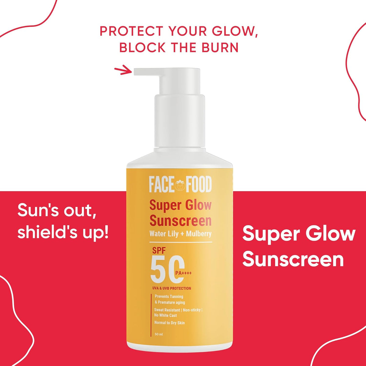 Face Food Organics Super Glow Moisturizer + Sunscreen Spf 50 Pa++++ | For Oily, Normal & Combination Skin | Uv + Blue Light Protection | Lightweight | No White Cast | 50G