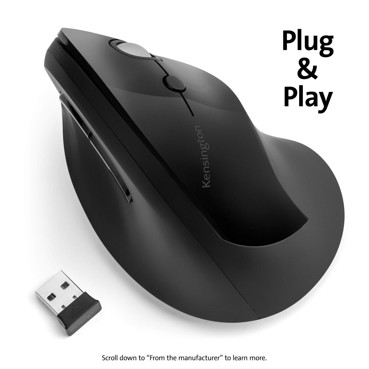 Kensington Pro Fit Ergo Vertical Wireless Mouse- Black (K75501WW), 2.8"x3"x4.4"